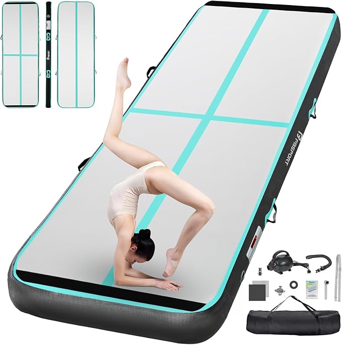 FBSPORT 6.6ft Inflatable Air Gymnastics Mat Training Mats 4 inches Thickness Gymnastics Tracks for Home Use/Training/Cheerleading/Yoga/Water with Pump