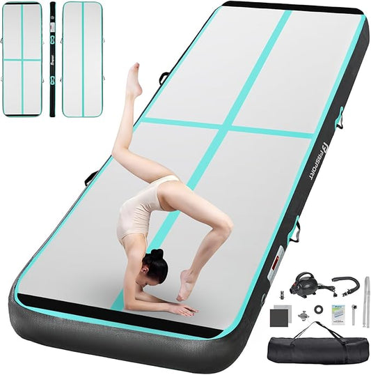 FBSPORT 6.6ft Inflatable Air Gymnastics Mat Training Mats 4 inches Thickness Gymnastics Tracks for Home Use/Training/Cheerleading/Yoga/Water with Pump