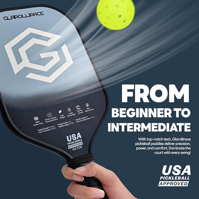 Pickleball Paddles Set of 2 | 4 Pickleball Rackets, USAPA Approved Pickleball Set, Fiberglass | Carbon Fiber Surface & 13 mm PP Honeycomb Core,4 Indoor & Outdoor Pickle Balls