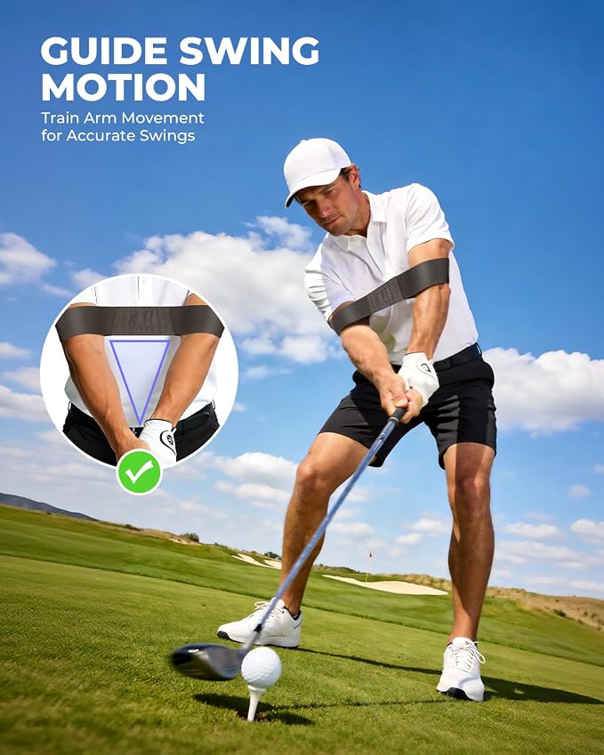Complete Golf Accessories Set - Golf Grip Trainer, Golf Swing Trainer Arm Band, Golf Hitting Mat and Golf Ball Marker Kit, Golf Training Aid for Improving Swing Technique for Home & Outdoor Practice