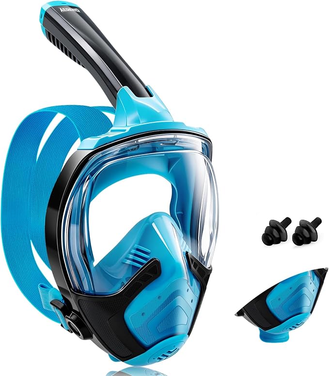 Aegend Full Face Snorkel Mask for Adults Youth, Snorkeling Gear with Emergency Removal Handle, Latest Dry Top System 180° HD View Safe Breathing, Anti-Fog Anti-Leak