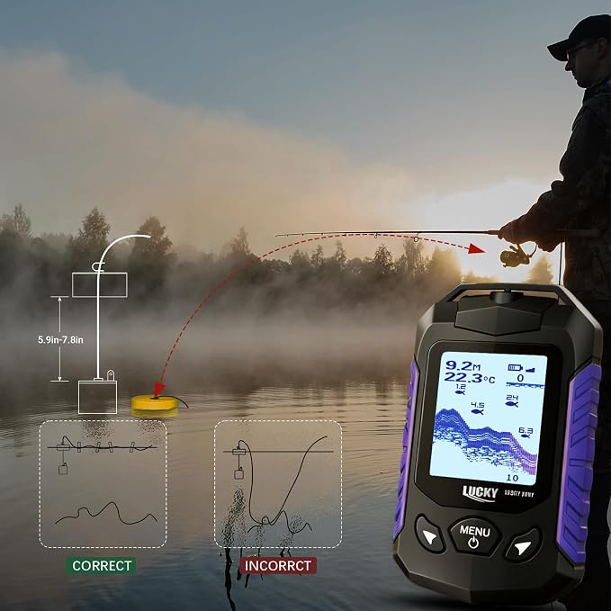 LUCKY Kayak Portable Fish Finder Transducer Handheld LCD Fishing Depth Finders Water Castable Boat Fish Sonar Boat Bank Ice Fishing FF168-T