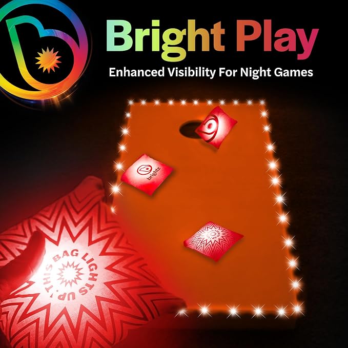 Brightz Cornhole Board Edge Lights with LED Bags - Includes 4-Pack of LED Cornhole Bags + TossBrightz Cornhole Board Edge Lights - The Ultimate Night Time Cornhole Master Set