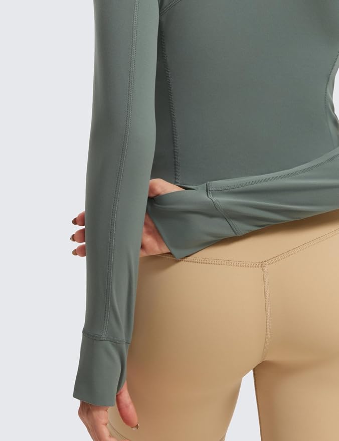 CRZ YOGA Butterluxe Half Zip Long Sleeve Shirts for Women - Workout Athletic Yoga Tops Crop Collared Quarter Zipper T-Shirt