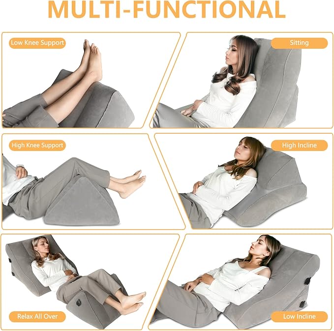 EKEPE Inflatable Wedge Pillow Set for Sleeping, Bed Wedge Pillow Set for Travel, Post Surgery Wedge Pillow for After Surgery, Knee & Back Pain, Acid Reflux, GERD, Anti Snoring and Heartburn