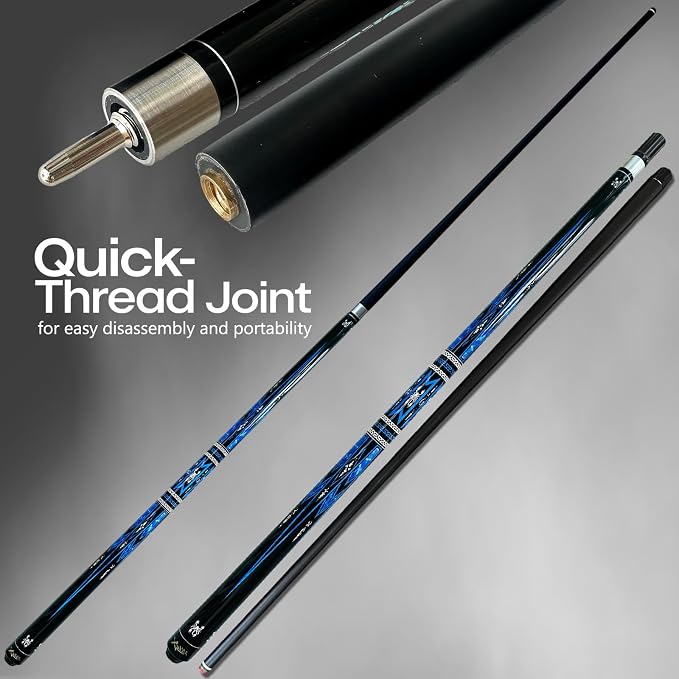 Tai ba cues Fibergalss Shaft Pool Stick with case, 13mm Multilayer Leather Tip, 58", Hardwood Canadian Maple Professional Billiard Pool Cue Stick, Quick-Release Joint, 18, 19, 20, 21 Oz (Selectable)