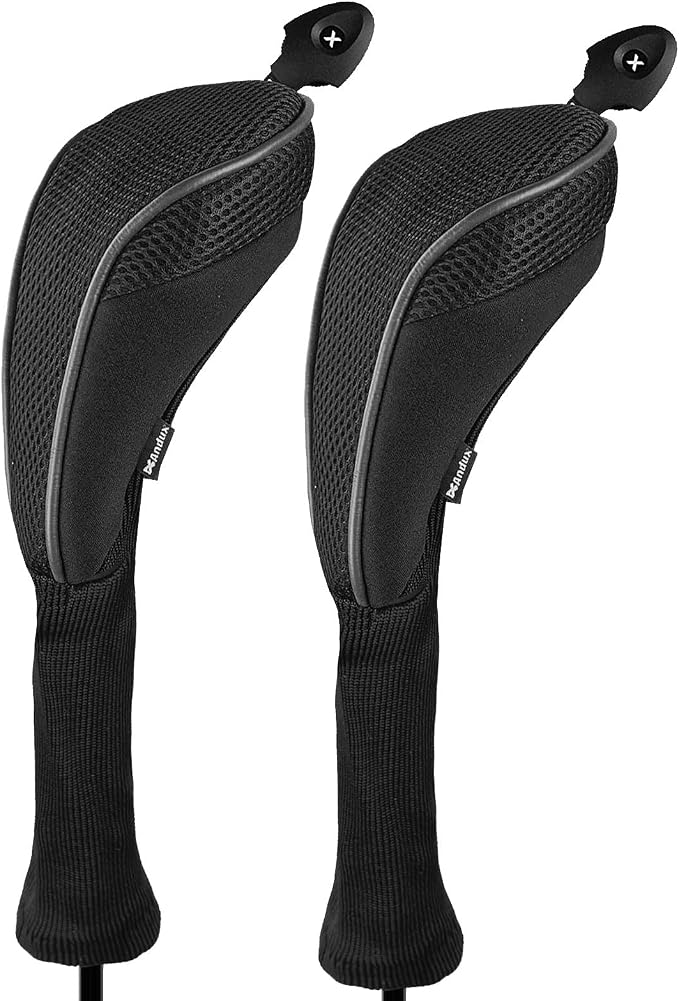 Andux 2 Pack Long Neck Golf Hybrid Club Head Covers Dial No. Tag CTMT-01 | Mesh Breathable material | all the Same Size | Coloured Piping | Pull-On Closure