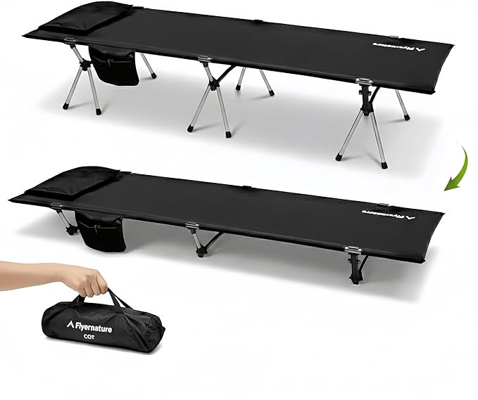 Lightweight Camping Cot for Adults, Foldable Sleeping Cot with 300 lbs Capacity, Portable Compact for Backpacking, Hiking, Travel, Office Nap, Quick Setup 1Pack | Flyernature
