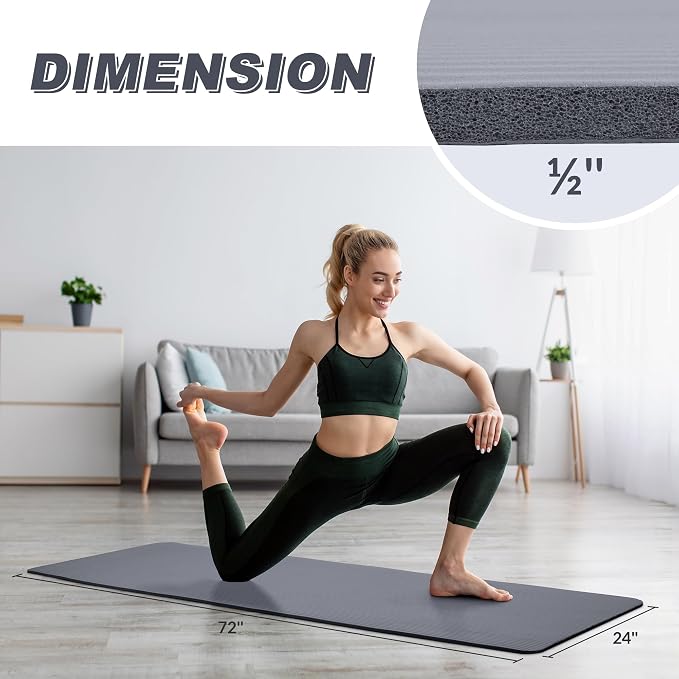 Signature Fitness Extra Thick High-Density Foam Yoga Mat – Multiple Thicknesses (1/2" & 1") / Multiple Colors – Double-Sided Non-Slip Surface – with Carrying Strap for Pilates, Yoga & Home Workouts