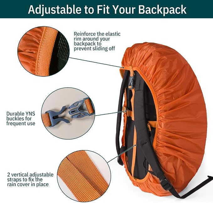 Unigear Backpack Rain Cover Waterproof Rating 5000mm Ultraportable and Durable with 2 Anti-Slip Buckle Strap, Integrated Carry Pouch Design (Orange, XX-Large)