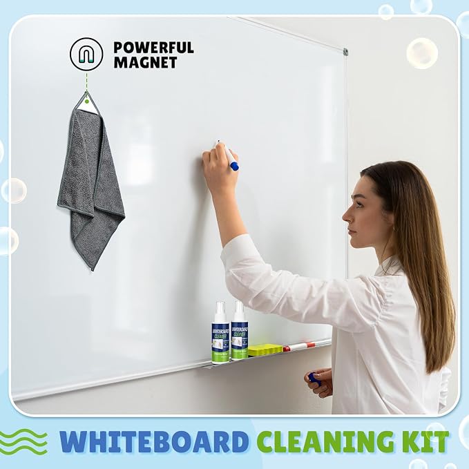 Fuyoooo 12 Pcs Whiteboard Cleaner Spray Dry Erase Board Cleaner with Magnetic Cloth White Board Cleaning Spray Removes Stubborn Marks from Whiteboards Chalkboard(100ml)