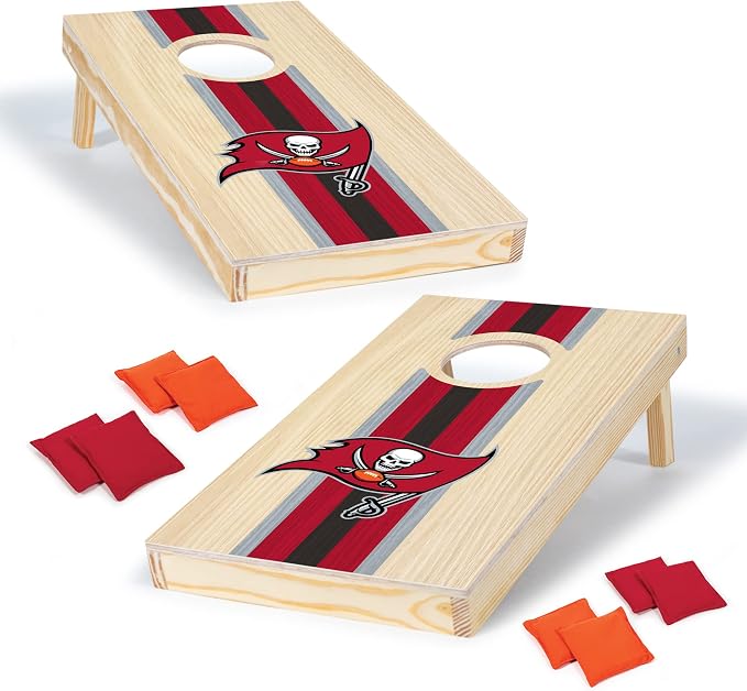 NFL Football Portable Size 1' x 2' Solid Wood Cornhole Set with Direct Print HD Team Graphics – Travel Size