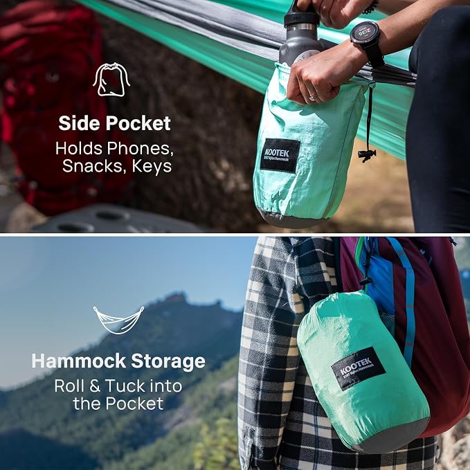 Kootek Camping Hammock, Portable Hammocks with Tree Straps & Attached Carry Bag, Camping Essentials Gear, Perfect for Outside Indoor Hiking Beach Backpack Travel