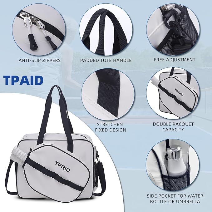 TPAID Pickleball Bag with Shoes & Wet Pocket, Court Bag for 2 Paddles