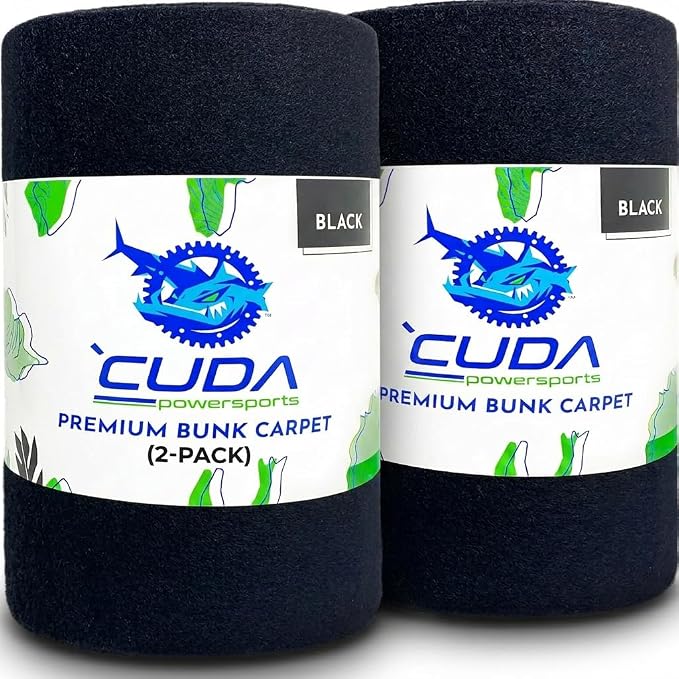 2-Pack Cuda Boat Trailer Bunk Carpet 12 Inch Wide x 13ft-New Premium 30 Oz Roll- Cuda Boat Bunk Carpet Black Parts Accessories Black Lift Runners Covers Waterproof