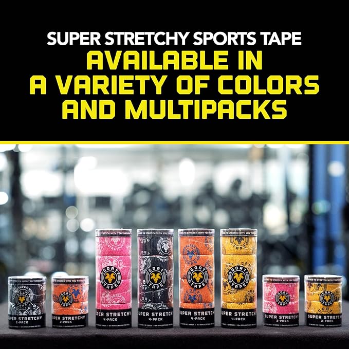 Goat Tape Super Stretchy Thumb Tape - Weightlifting Hook Grip Tape & WOD Tape for Cross Training, Gym Workout Tape, Athletic Finger Wrap - Flexes with Every Move - 15 Feet per Roll (All Colors 8-Pack)