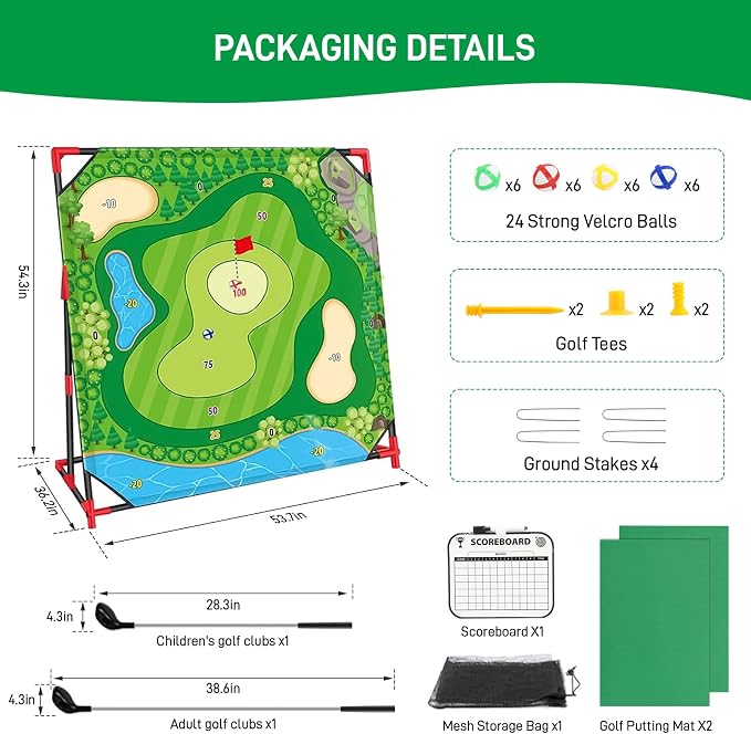Golf Chipping Game with Stand, Upgrade 54"x 54" Golf Hitting Mat and Practice Set with Sticky Balls Perfect for Backyard Indoor Outdoor Family Battle Game, Christmas Ideal Gifts for Kids Adults (A)