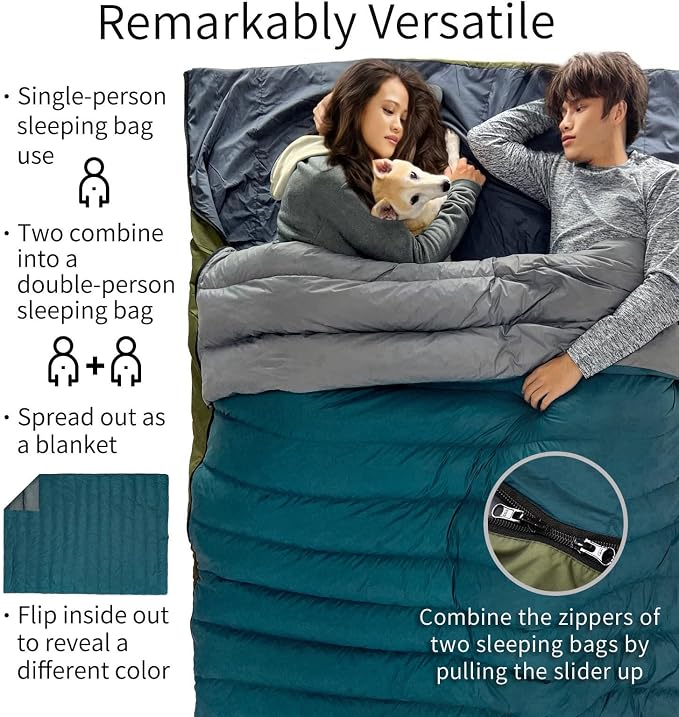 Litume Ultra Compact Down Sleeping Bag - 3 Season, Lightweight, 700 Fill Power, Packable for Adults, Double, Backpacking, Camping, Hiking, Family - With Stuff Sack