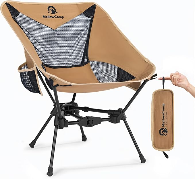 MellowCamp Camping Chair, Ultralight Folding Backpacking Hiking Chair, Compact Portable for Hiking, Camping, Backpacking, Beach, Roadtrip (Dune Brown)