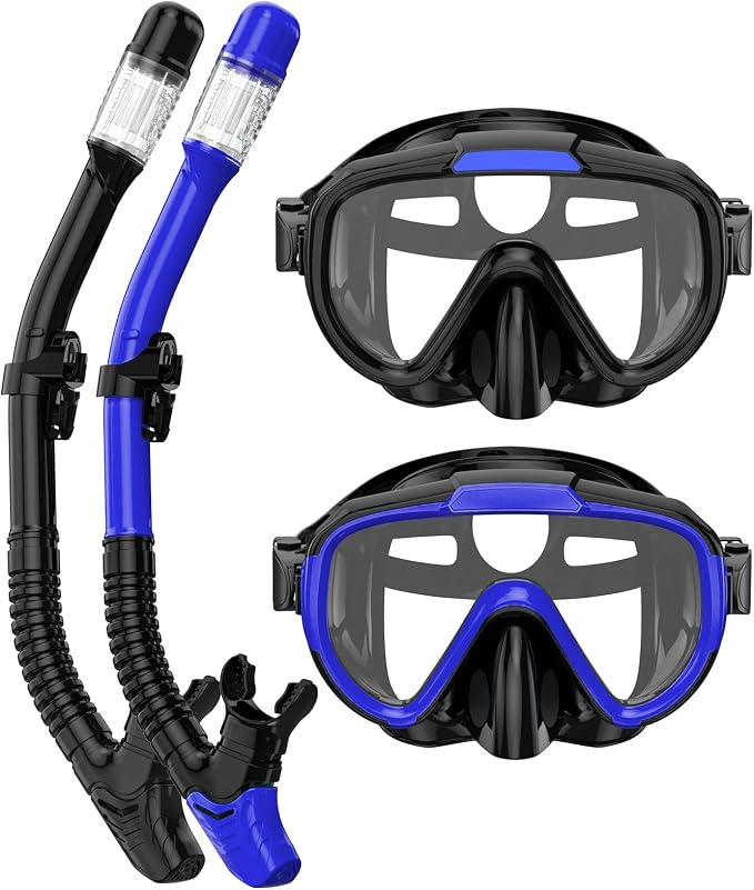 Seovediary Snorkel Set Adults Snorkeling Gear Anti-Fog Panoramic View Swim Mask Dry Top Snorkel Kit with Carry Bag for Snorkeling Scuba Diving Swimming Travel