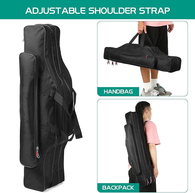 Fishing Rod Case Three Layers Fishing Rod Bag Oxford Portable Folding Fishing Pole Bag Outdoor Waterproof Tackle Storage Travel Bags Carry Organizer for Fishing Camping Hiking