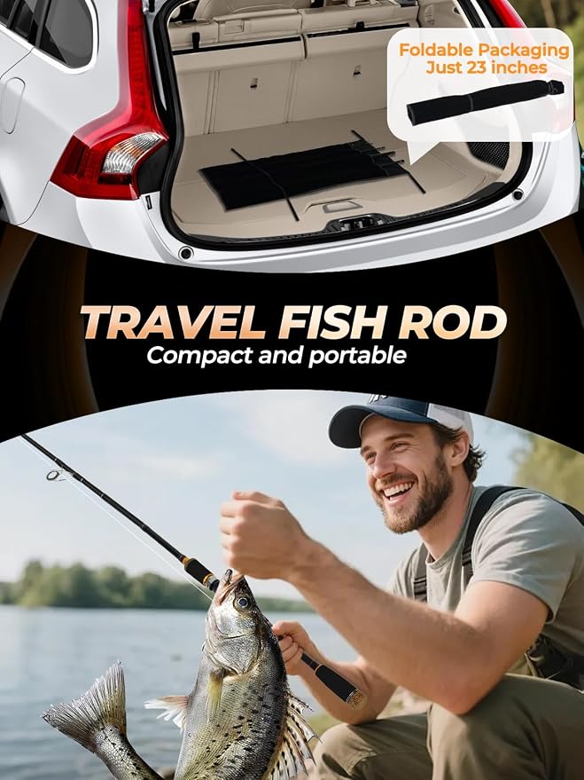 Jenseits 7FT Fishing Rod，Telescopic & 4-Piece Fishing Pole, Spin & Cast | 24T Carbon Fiber, Comfortable EVA Handle, Ceramic Guides, Bass, Trout, Catfish, Freshwater & Inshore，Fishing Gift for Men