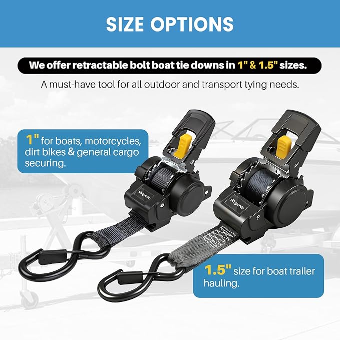 Boat Ratchet Straps Trailer Tie Down 1.5INx5FT Bolt on Retractable Ratchet Strap Transom Straps for Jetski Snowmobile ATV