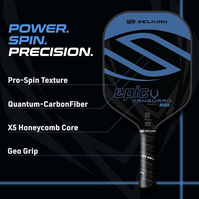 Selkirk Sport Vanguard Hybrid Pickleball Paddle | Carbon Fiber Pickleball Paddle with a Polypropylene X5 Core | Pickleball Rackets