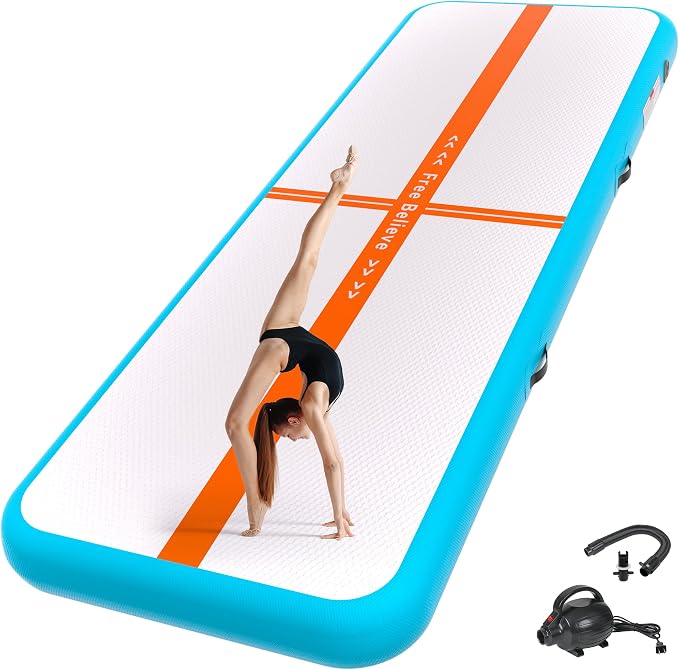 Pink Gymnastics Mat Inflatable Tumble Track Mats 10/13/16/20ft Training Mats for Home Air Mat for Kids with Pump 4”/6” Thick for Cheerleading/Yoga/Exercise/Parkour/Beach/Park/Water