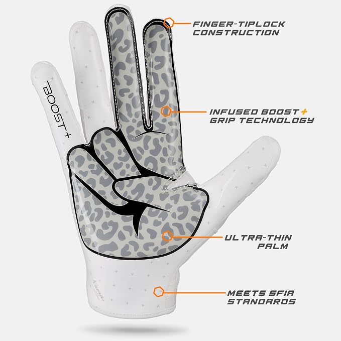 Grip Boost Football Gloves - Peace Stealth 6.0 Boost Plus Sticky Technology - Adult and Youth Football Gloves for Wide Receiver - Men's and Boys Sizes