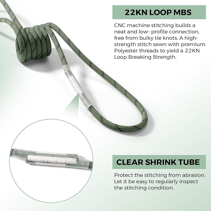 10mm Nylon Prusik Cord, Pre-Sewn 47in(120cm) Prusik Loop, 22KN / 4950lbs MBS High Strength Friction Cord for Rock Climbing, Arborist Tree Work, Rescue, Rappelling and Aerial Operations