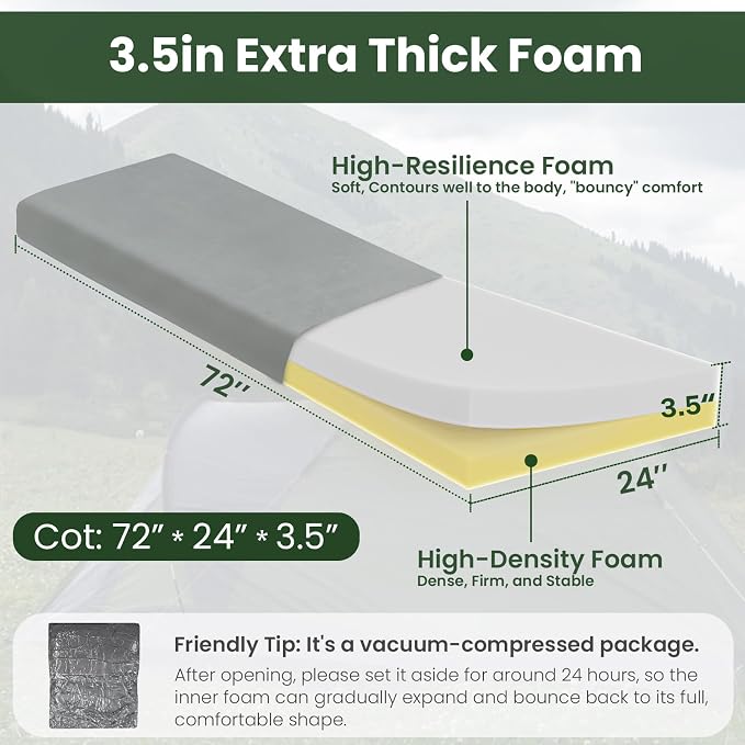 3.5" Extra Thick Foam Camping Mattress, Waterproof Cover & Travel Bag, Portable Sleeping Pad for Car/Tent/Cot/SUV/Trunk/Floor/Guest Bed