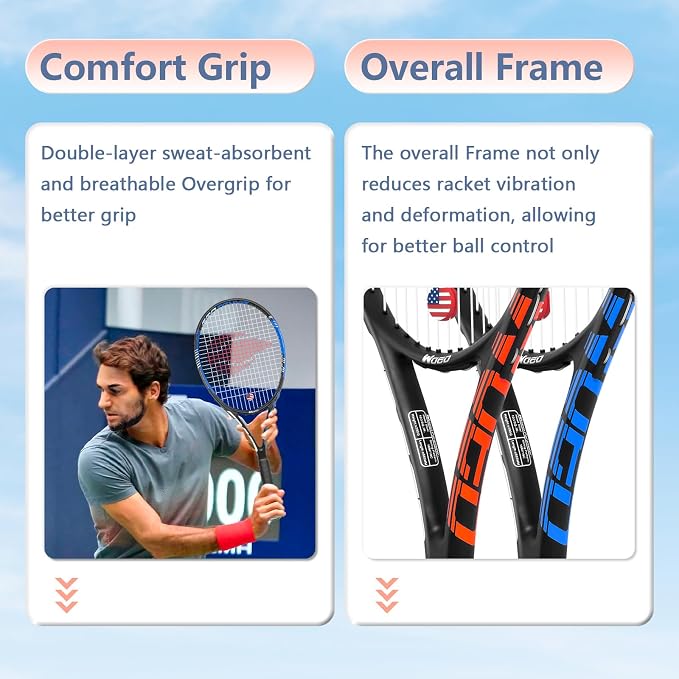 Adult 2 Player Tennis Racket Perfect for Beginner and Professional Players, 27” Speed Tennis Racquet Include Tennis Balls, Overgrips, Tennis Bag, Vibration Dampe, Cover