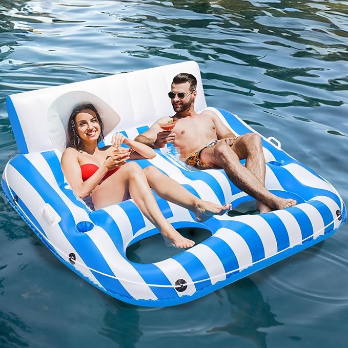 Inflatable Pool Lounger Float for Adults, Large Pool Floats Chair Lounge with Handles and Cup Phone Holder, Water Float Tanning Pool Party Toys for Outdoor, Beach, Swimming Pool, Lake, River