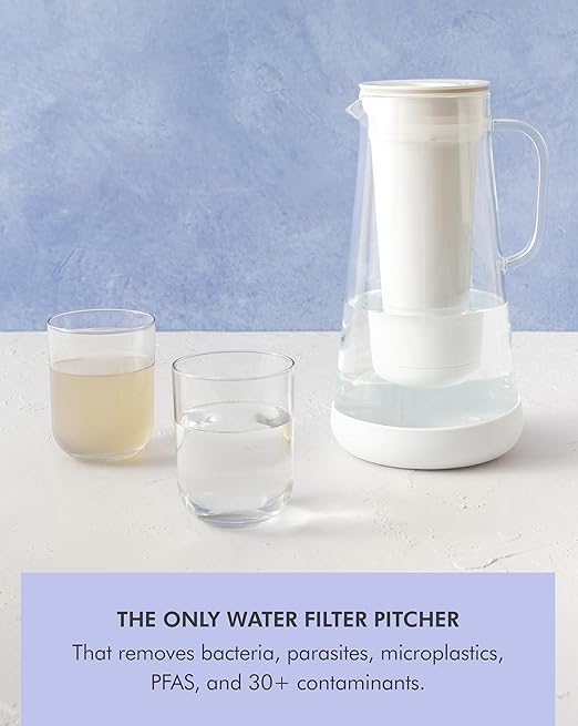 LifeStraw Home — Water Filter Pitcher, 7-Cup, White, Glass with Silicone Base, BPA Free Designed for Everyday Protection Against Bacteria, Parasites, Microplastics, Lead, Mercury