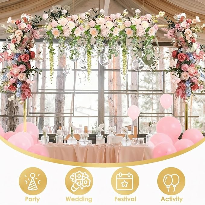 Over The Table Rod Stand with Clamps Adjustable 33''-50'' Tall 34"-105" Length Gold Table Arch Hanging for Wedding Birthday Party Halloween Christmas（Storage bag）