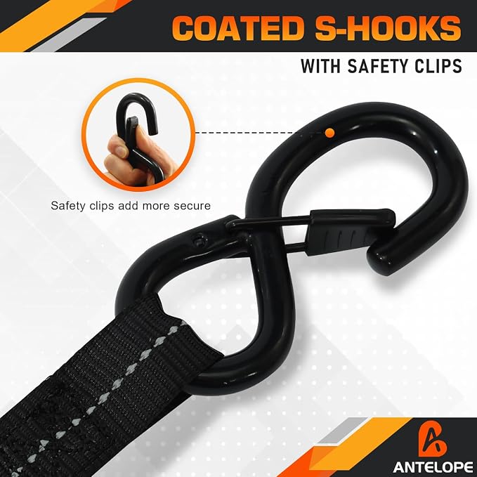 Ratchet Tie Down Straps Set, 2100 LBS Breaking Strength, 4 Pack 1" x 15' Heavy Duty Ratchet Straps, Cargo Strap, Motorcycle Straps for Trucks, Bicycle, Kayak, Moving, Tie Downs with S Hooks, Black