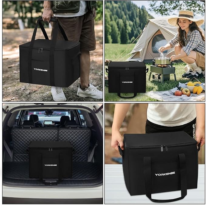 Camping Organizer, 1680D Heavy Duty Waterproof Camping Storage for Camping Cooking Utensils and Camping Cookware, with Hard Bottom, Camping Bag with Zippered Lid for RV, Hiking