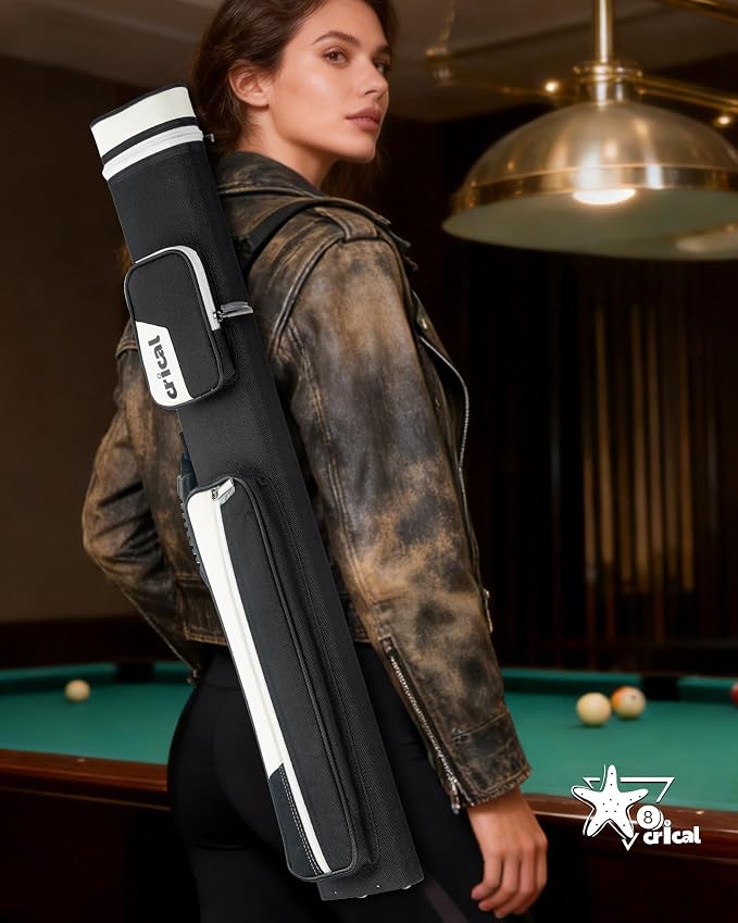 CRICAL Pool Cue Case 2x4 Hard Pool Stick Case Holds 2 Butts and 4 Shafts for Adults Billiard Cue Case with Soft Shoulder Straps