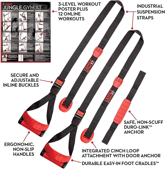 Lifeline Jungle Gym XT Body Weight Suspension Trainer System – Patented Split Anchor, Full-Body Workout, Lightweight Home Suspension Training Kit for Home Gym, Workout Equipment