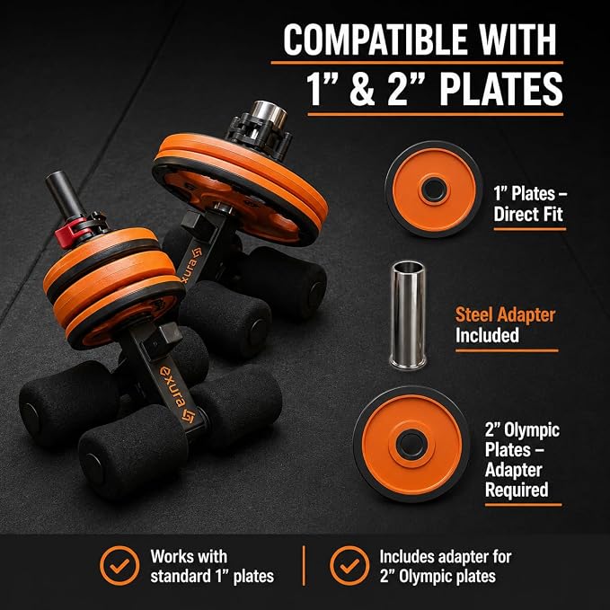 Exura Tib Bar Adjustable Tibialis Trainer for ATG & Knees Over Toes, Fits 1” and 2” Plates, Tibialis Bar for Shin, Ankle & Lower Leg Strength, Calf Raise & Leg Extension Workouts
