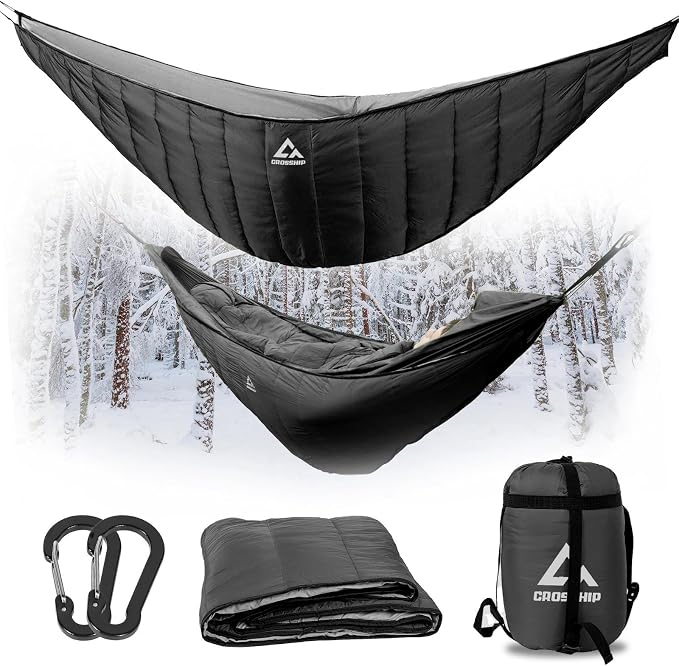 Hammock Underquilt for Camping - Full Length Black Lightweight Warm Quilt for 3-4 Seasons (41-68°F) - Soft & Durable for Hiking, Backpacking, Beach, Travel - Holds Up to 500lbs
