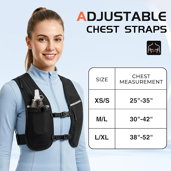Running Vest for Women Men, Adjustable Chest Straps Running Hydration Vest for Marathon Jogging Trail Race Cycling Hiking, Lightweight Reflective Hydration Backpack with 500ml Soft Flask