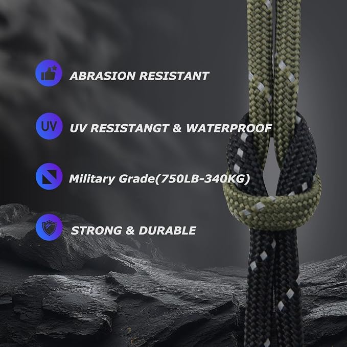 Paracordland-750LB Reflective Rope-100ft/500ft/1000ft- 9 Strand Parachute Spool Cord Heavy Duty String Ideal for Survival Gear Bracelet Camping Hikig Fishing-Reflective Green-100FT