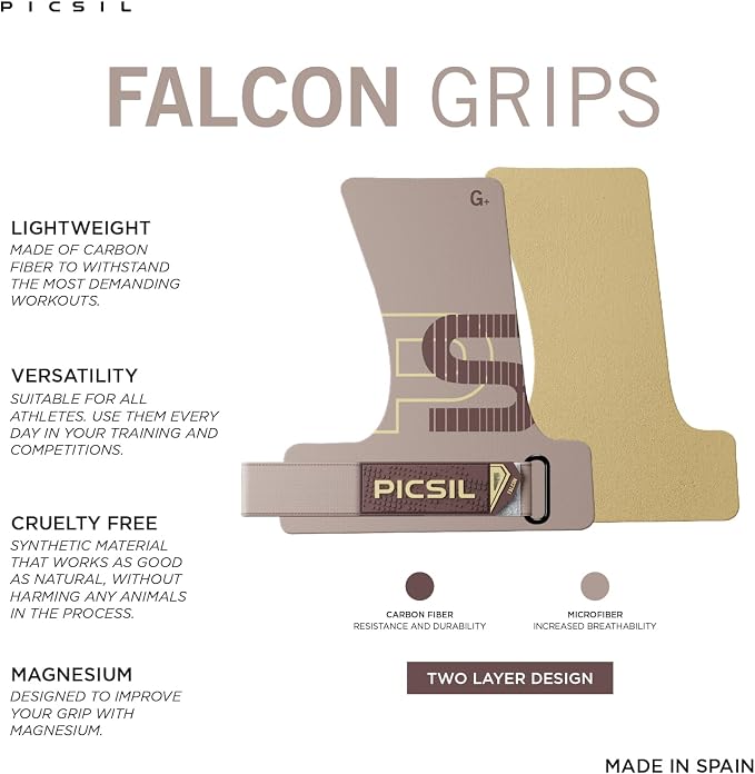 PICSIL | Falcon Grips | Grip All Surfaces and Bar Types | Use with Magnesium | Carbon Fibre Material | for Crosstrainig, WOD, Gym & Calisthenics |