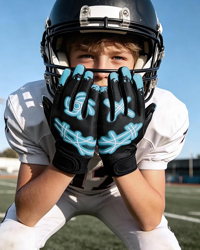 RIGWARL Football Gloves Adult Men, Youth Kids Football Gloves with Super Sticky Grip, Receiver Glove Adult Youth Kids Best Gift for Father‘s Day