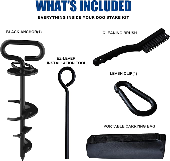 Eurmax USA Heavy Duty Dog Tie Out Stake, No-Tangle In Ground Anchor Runner for Large Dogs up to 210 Lbs - Perfect for Yard, Beach and Camping (Black)