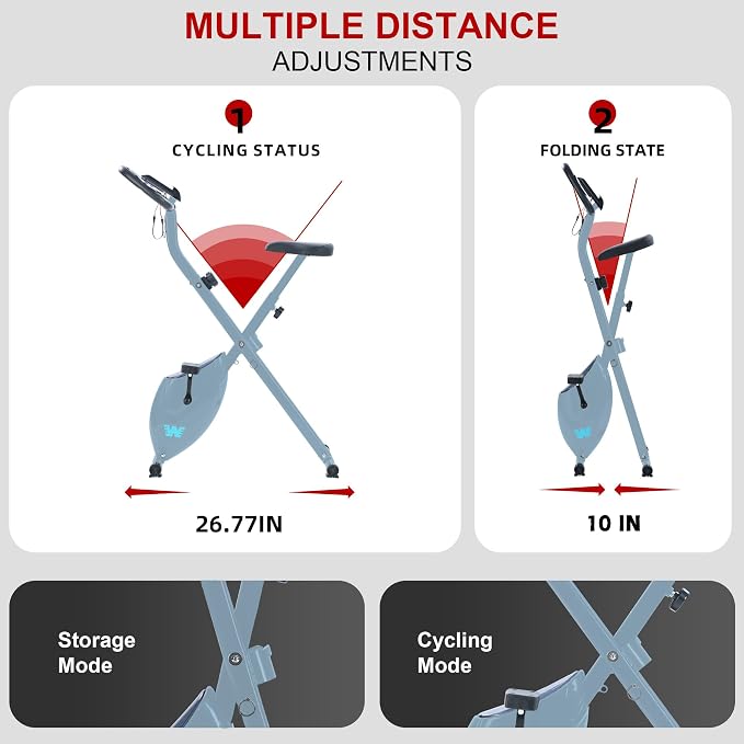 BARWING Stationary Exercise Bike for Home Workout, 5 IN 1 Foldable Indoor Cycling Bike for Seniors, 350LB Capacity, 16-Level Magnetic Resistance, Seat Backrest Adjustments