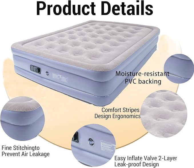 Onirii Queen Air Mattress Bed with Built in Pump | 16 Inches High Queen Airbed Inflatable Mattress,Comfort Thickened Blow Up Air Mattress,Travel Sleeping Pad for Guests Home