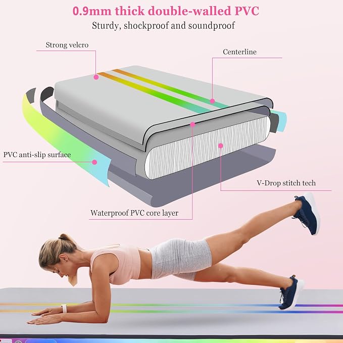 Inflatable Air Gymnastics Mat 10ft/13ft/16ft Tumbling Mats Training Mat Tumble Track Mats with Electric Air Pump for Home/Gym/Cheerleading/Beach/Outdoor Exercise (4 inches Thick)